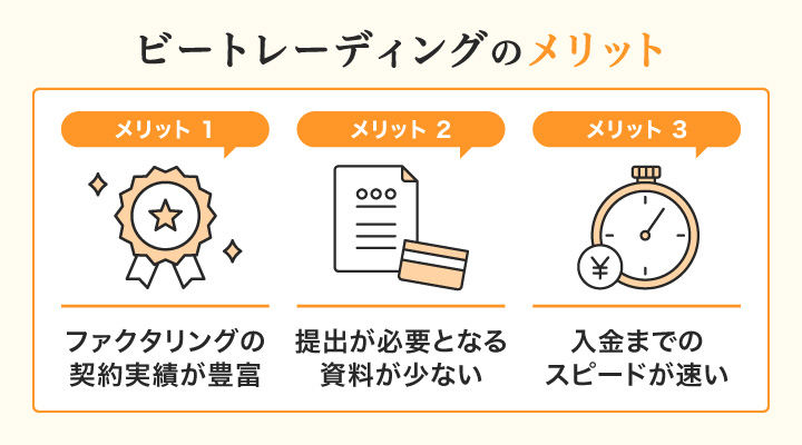 個人事業主対応のファクタリングで審査が通りやすいビートレーディングに関するメリット